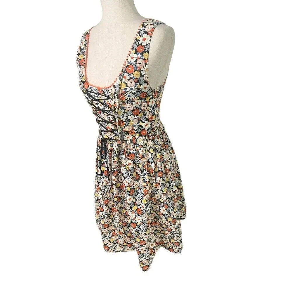 Vtg Retro Gogo Dress Floral 60s 70s Cottagecore Milkmaid Mini Small Handmade - Picture 3 of 16